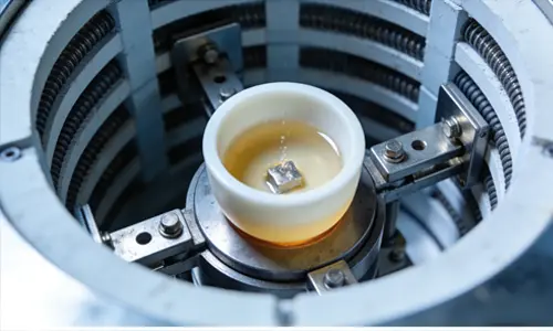 Alumina crucible Ni Pd evaporation setup in vacuum chamber