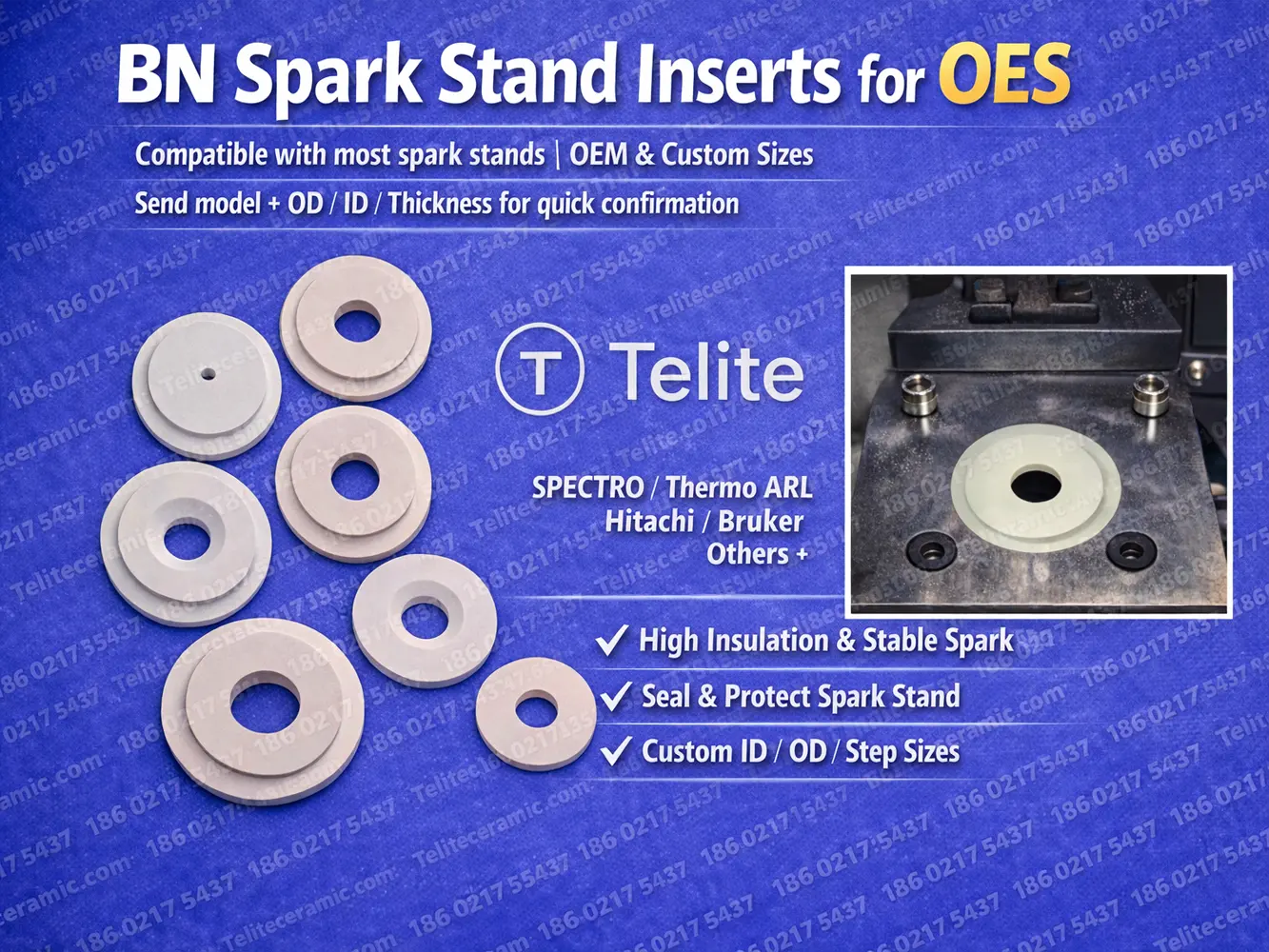 光谱仪火花直读OES火花台 氮化硼垫片 BN圆片 公差0.02-0.09mm 耐用8000次 | Spark-OES spark stand boron nitride disk/insert BN gasket high tolerance